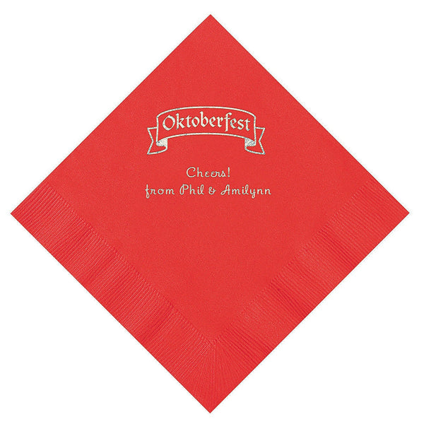 Red Personalized Oktoberfest Luncheon Napkins With Silver Foil - 50 Per Pack