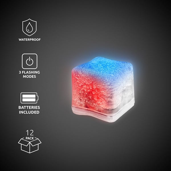 Red, White & Blue LED Light Up Ice Cubes - 12 Per Pack