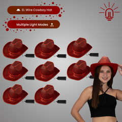 LED Flashing Red EL Wire Sequin Cowboy Party Hat - Pack of 36 Hats