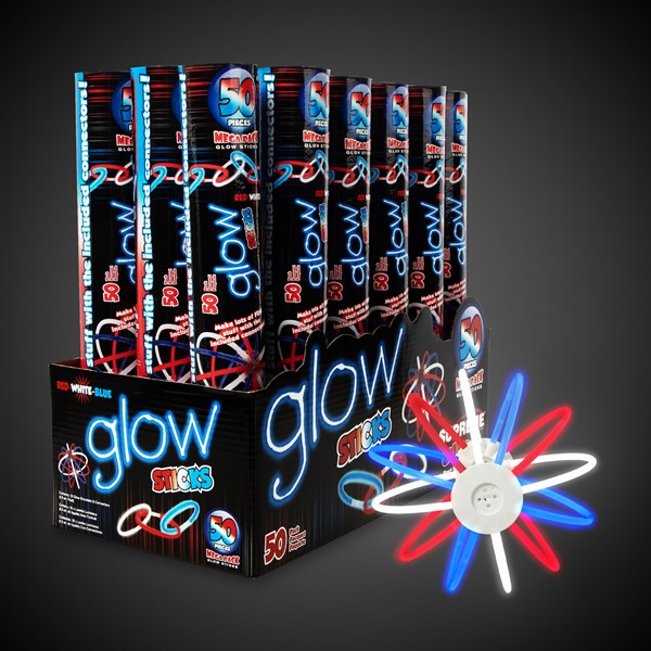 Patriotic Glow 8 Inch Bracelets Retail Counter Display - 18 Tubes Per Pack