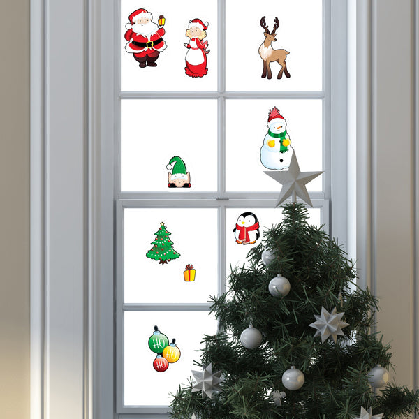 Santa & Friends Window Clings - 9 Decals Per Pack