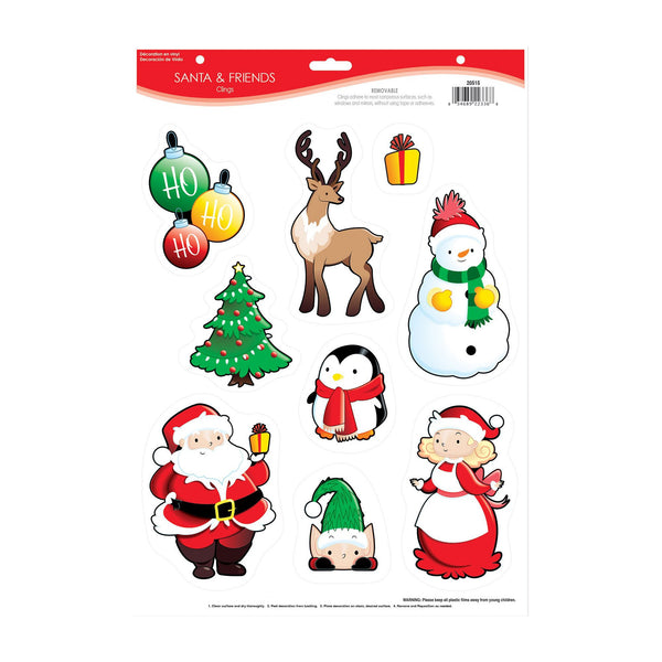 Santa & Friends Window Clings - 9 Decals Per Pack