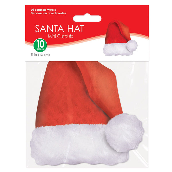 Santa Mini Hat Cutouts - 10 Per Pack