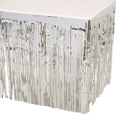 11' x 30" Silver Metallic Fringed Table Skirt