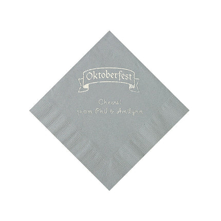 Silver Personalized Oktoberfest Beverage Napkins With Silver Foil - 50 Per Pack