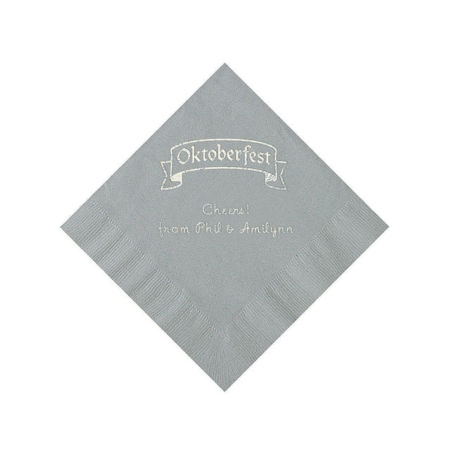 Silver Personalized Oktoberfest Beverage Napkins With Silver Foil - 50 Per Pack