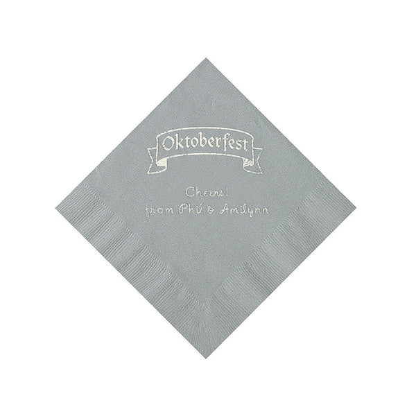 Silver Personalized Oktoberfest Beverage Napkins With Silver Foil - 50 Per Pack