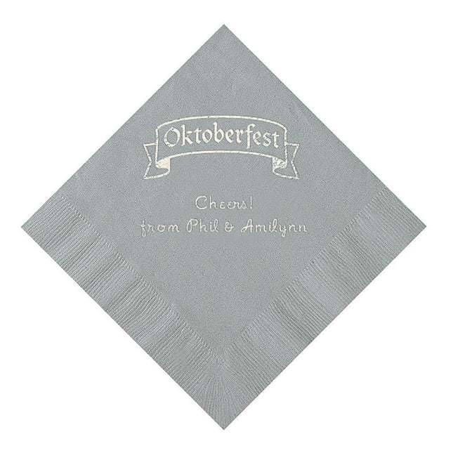 Silver Personalized Oktoberfest Luncheon Napkins With Silver Foil - 50 Per Pack
