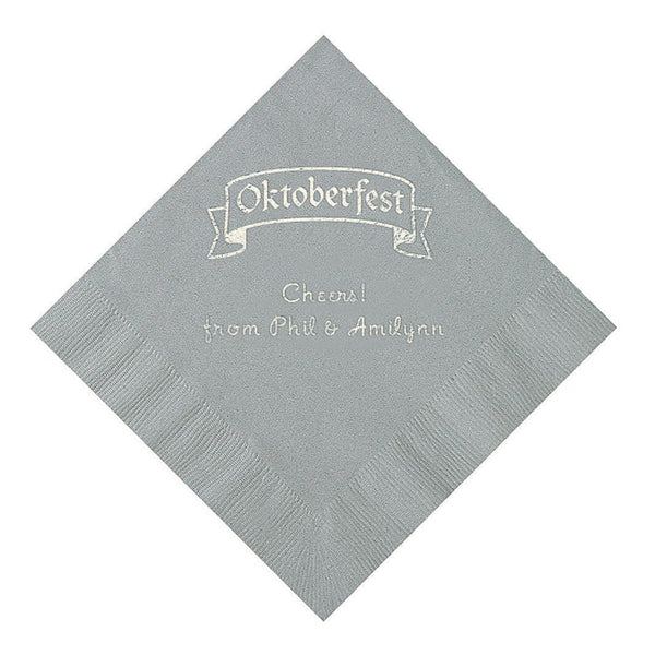 Silver Personalized Oktoberfest Luncheon Napkins With Silver Foil - 50 Per Pack
