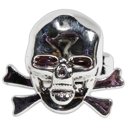 Silver Plastic Skull & Crossbones Rings - 12 Per Pack