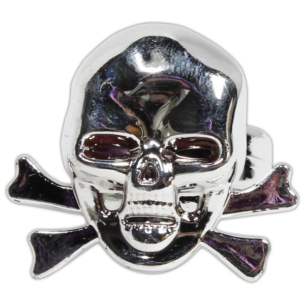Silver Plastic Skull & Crossbones Rings - 12 Per Pack