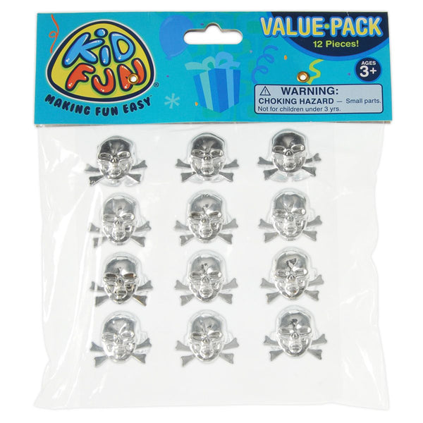 Silver Plastic Skull & Crossbones Rings - 12 Per Pack