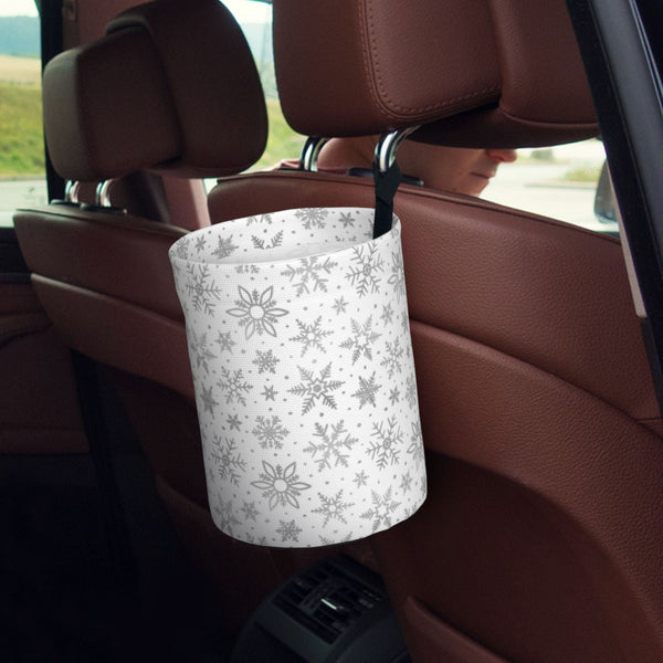 Snowflake Minimalist Print Car Trash Can - Portable Hanging Trash Bin