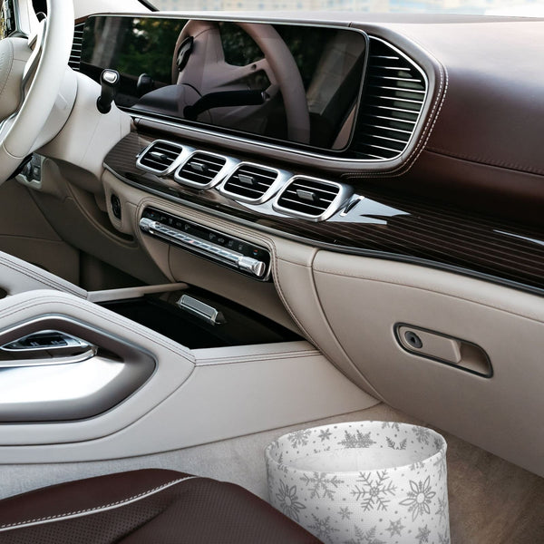 Snowflake Minimalist Print Car Trash Can - Portable Hanging Trash Bin