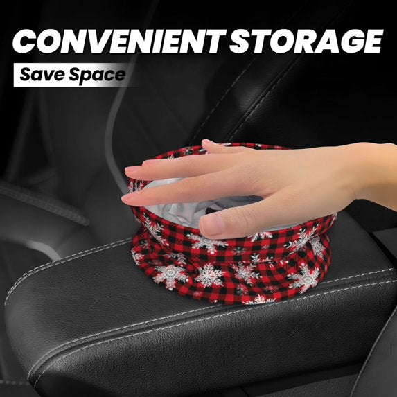 Snowflake Red Plaid Print Car Trash Can - Portable Trash Bin