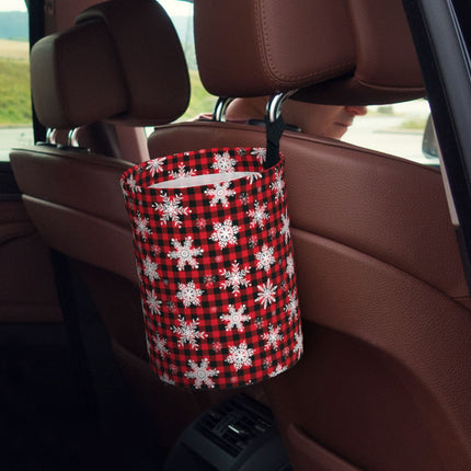 Snowflake Red Plaid Print Car Trash Can - Portable Trash Bin