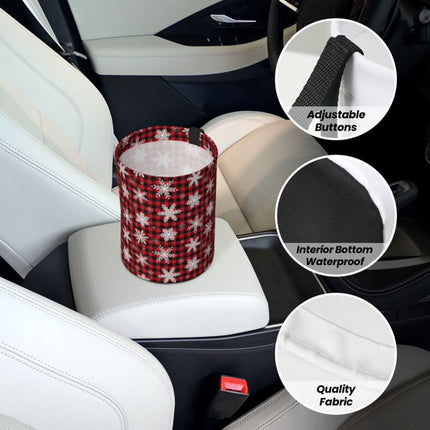 Snowflake Red Plaid Print Car Trash Can - Portable Trash Bin