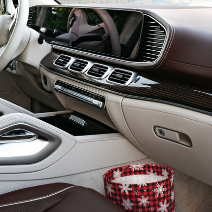 Snowflake Red Plaid Print Car Trash Can - Portable Trash Bin