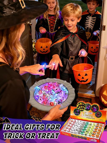 Spooky Halloween LED Rings (Assorted 10 Styles) - 100 Per Pack