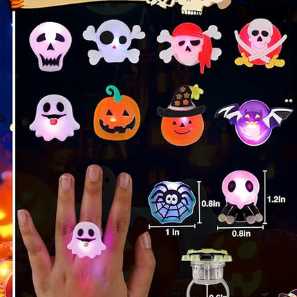 Spooky Halloween LED Rings - 100 Assorted Shapes & Colors Per Pack