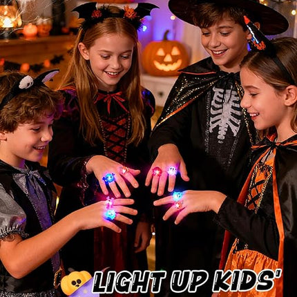 Spooky Halloween LED Rings - 100 Assorted Shapes & Colors Per Pack