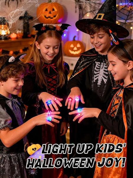 Spooky Halloween LED Rings - 100 Assorted Shapes & Colors Per Pack