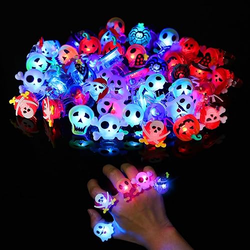 Spooky Halloween LED Rings (Assorted 10 Styles) - 100 Per Pack