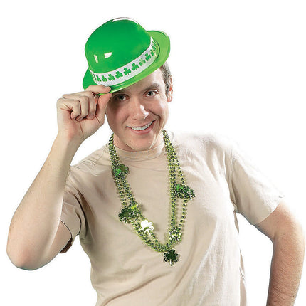 St. Patrick's Day Neon Green Shamrock Band Derby Hats - 12 Per Pack