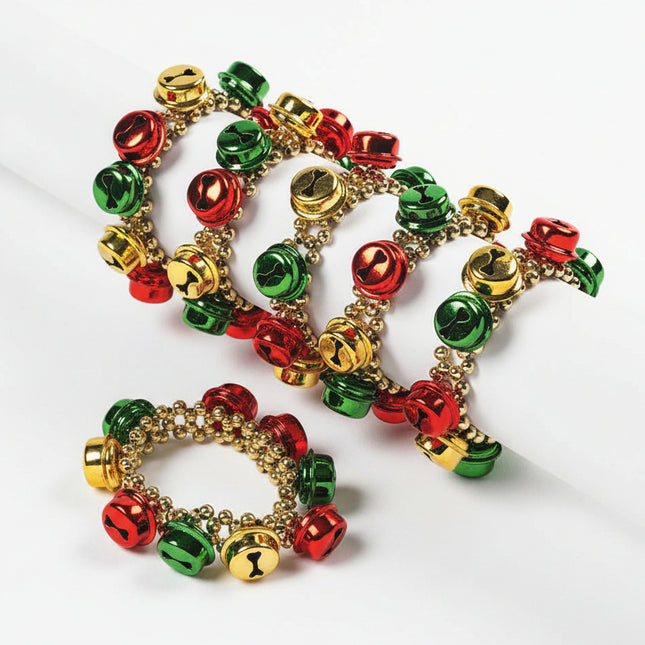 Jingle Bell Beaded Bracelets – Christmas Party Favors, Pack of 12