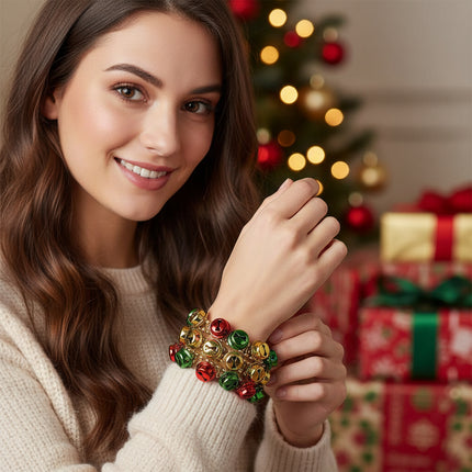 Jingle Bell Beaded Bracelets – Christmas Party Favors, Pack of 12