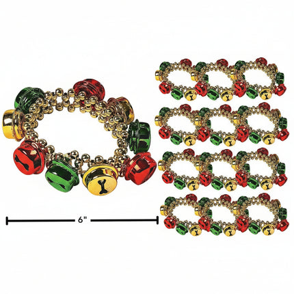 Jingle Bell Beaded Bracelets – Christmas Party Favors, Pack of 12