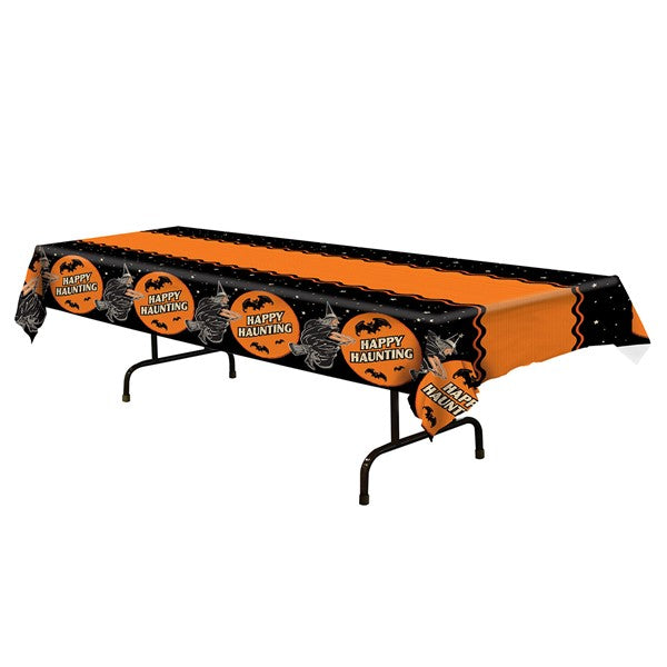 Black & Orange Vintage Halloween Table Cover - 54"W x 108"L
