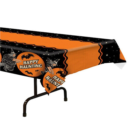 Black & Orange Vintage Halloween Table Cover - 54"W x 108"L