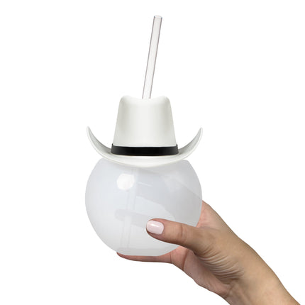 White Cowboy Hat 20 oz. Ball Cup with Straw
