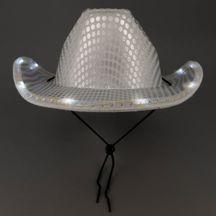 White LED Light Up Flashing Cowboy Hat With Sequins 