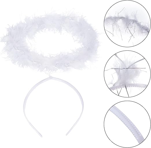 White Feather Angel Halo Headbands - 10 Per Pack