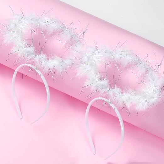White Feather Angel Halo Headbands - 10 Per Pack