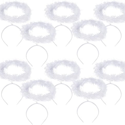 White Feather Angel Halo Headbands - 10 Per Pack