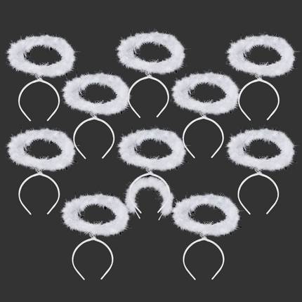 White Feather Angel Halo Headbands - 10 Per Pack
