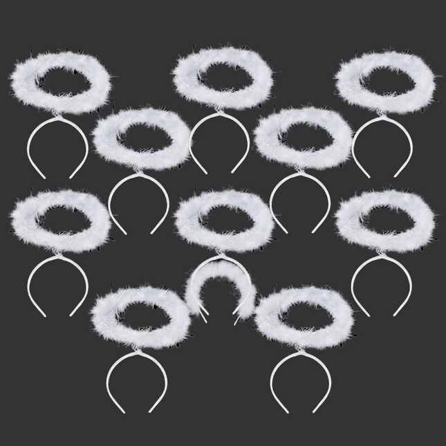 White Feather Angel Halo Headbands - 10 Per Pack