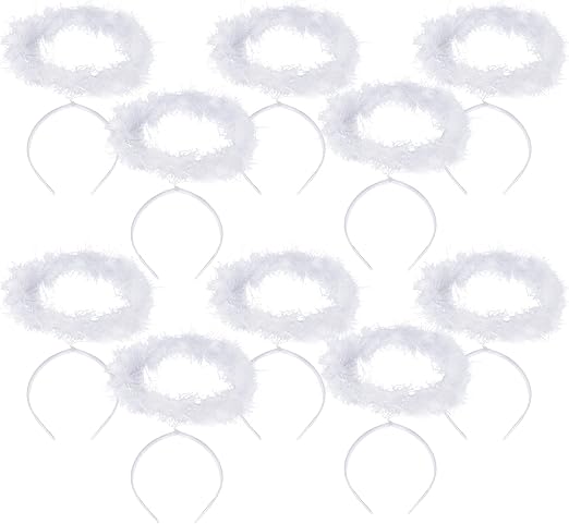 White Feather Angel Halo Headbands - 10 Per Pack
