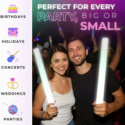 White LED Light Up Flashing 16 Inch Foam Sticks