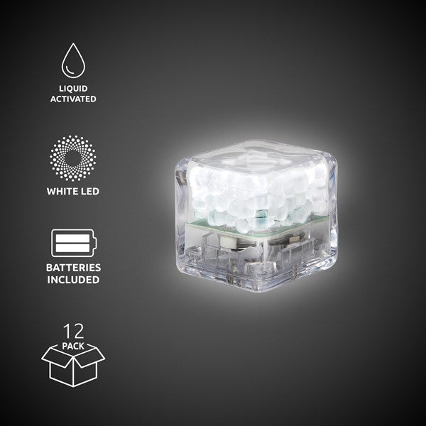 White Liquid-Activated LED Ice Cubes - 12 Per Pack