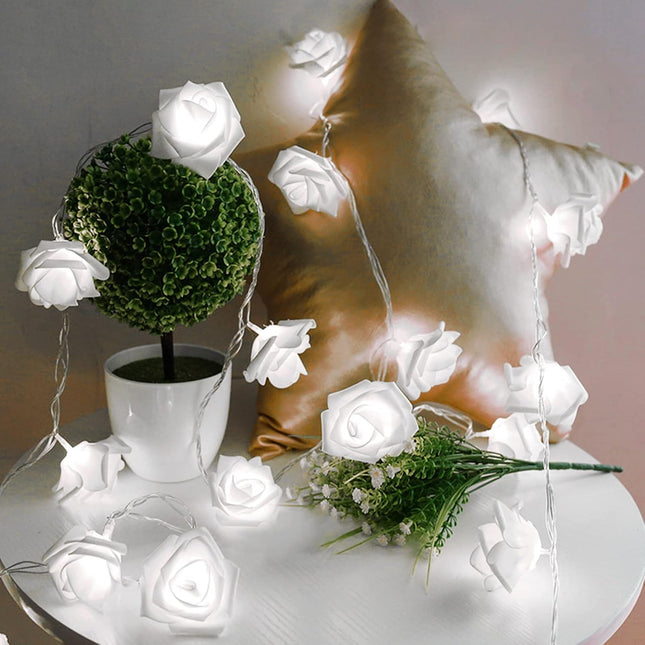 6.6ft Battery Operated 20 LED White Rose String Lights for Party Decoration
