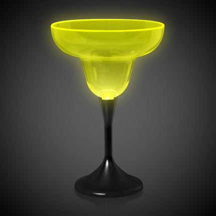 Neon Yellow LED 10 Oz Margarita Glass With Black Stem