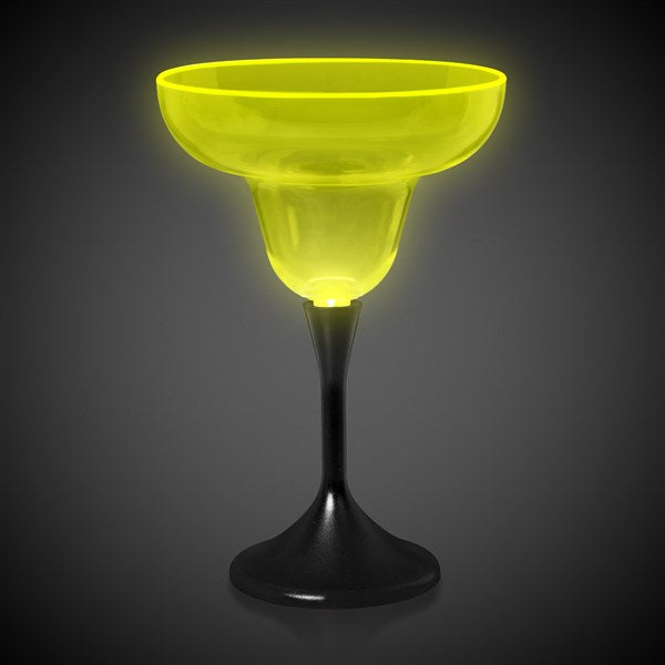 Neon Yellow LED 10 Oz Margarita Glass With Black Stem
