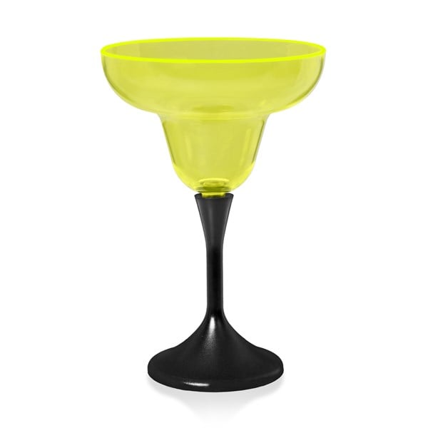 Neon Yellow LED 10 Oz Margarita Glass With Black Stem