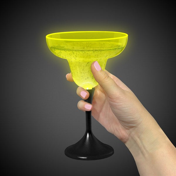Neon Yellow LED 10 Oz Margarita Glass With Black Stem