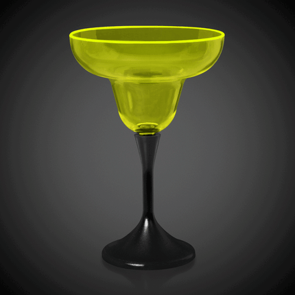 Neon Yellow LED 10 Oz Margarita Glass With Black Stem