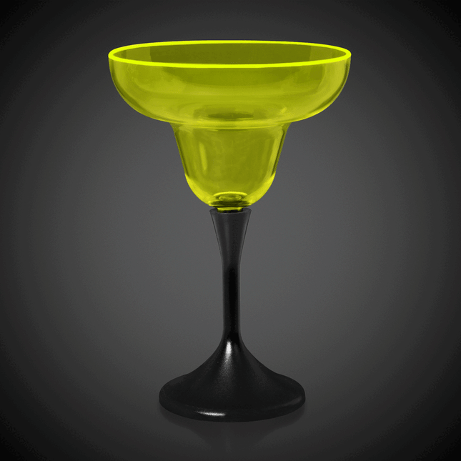 Neon Yellow LED 10 Oz Margarita Glass With Black Stem